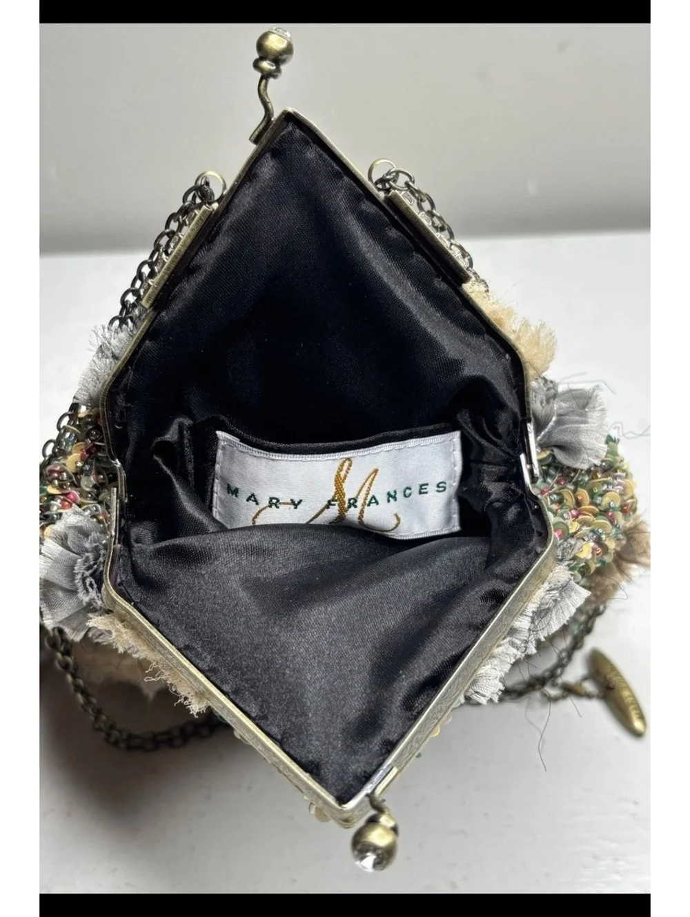 Mary Frances Mixed Media Beaded Patchwork Hobo Purse with Adjustable Strap